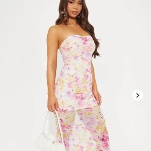 Fashion Nova Strapless Floral Dress - Pink and Yellow